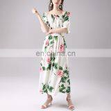 TWOTWINSTYLE Floral Print Dress Women Slash Neck Flare Short Sleeve High Waist Off Shoulder Casual thumbnail-3