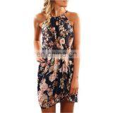 2020 summer burst dress new style printed sleeveless sexy hanging neck beach skirt women's factory direct sales