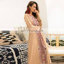 Boho Long Sleeve Maxi Women Dress Bohemian Elegant Casual Long Dresses Muslim Khaki Grey Loose Autumn Fashion Clothes New thumbnail-2