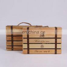 Vintage Natural Pine Wooden Crate 6 Bottle Wine Storage Box Carrying Display Case thumbnail-4