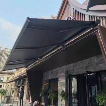 Motorized Retractable Fabric Awning Roof, Outdoor Waterproof Patio Canopy With LED Light for Restaurant & Commercial Use thumbnail-2