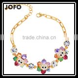 Lovely Cat Head And Mixed Color Flowers Crystal Glass Bracelet