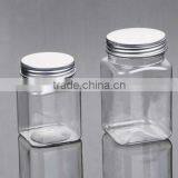 Aluminum cap,220ml square pet clear jar,candy jar