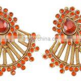 Indian Traditional Orange & Gold Plated Color Polki Earring For Women's thumbnail-4