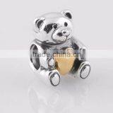 Teddy Bear With Golden Heart 925 Sterling Silver Screw Charm Bead DIY Making thumbnail-1