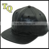 black 6panel leather flat brim snapback baseball cap