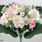 45cm Artificial Rose/ Rose Bud /easter Lily Daisy Mixed Bush X28 With 4 Large Leaves thumbnail-1