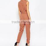 New Fashion 100% Polyester Sleeveless Adult One Piece Wrapped Jumpsuit With Belt 2016 Wholesale thumbnail-5