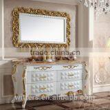 Luxury Italy Style Antique White Bathroom Vanity With Gold Foil,Wooden Bathroom Furniture for Villa WTS333