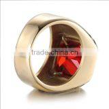 18k Gold Plated Gothic Smart Surgical Stainless Steel Gemstone Ring thumbnail-3