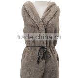 Casual Fleece Sleeveless Hooded Sweater Vest With Belt thumbnail-5