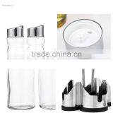 Stainless Steel Condiment Holders Glass Bottle Vinegar Oil Glass Cruet Set thumbnail-2