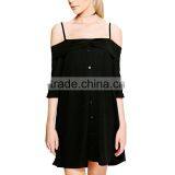 HAODUOYI Fashion Soild Spaghtti Strap Women Dress Off Shoulder Backless Three Quarter Sleeve Lady Mini Dress for Wholesale thumbnail-4