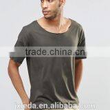 Men Cheap Plain Boat Neck Longline Army Green T-shirt Wholesale thumbnail-4