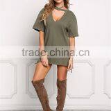 MGOO Customzied OEM Heavy Cotton 300g Tunic Tops Fashion Chocker Loose Oversized Shirts V Cut Out thumbnail-3