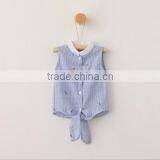 S60470B 2017 Summer New Design Girls Striped Vest Shirt Flower Embroidery Short thumbnail-1