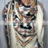 Blanket Scarf, Powder Blue, Cream, Black, Yellow, Boho Aztec Tribal Womens Oversized Large Winter Scarves thumbnail-2