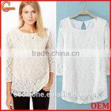 Elegant White Basic Woman Blouse Fashion Sheer Crochet Lace Blouse 2015