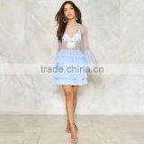 Violet Blue Sheer Tulle Layered Dresses With Embroidery Bell Sleeve Women Dress thumbnail-6