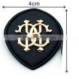 Black/white PU Leather Sew on Patches Fashion Labels With Metal Logo Clothing Label for Jeans/jacket PLB-001 thumbnail-1