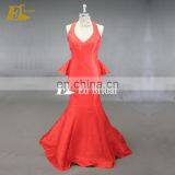 ED Red Sleeveless Flouncing Halter Sexy Mermaid Keyhole Back Evening Dresses