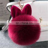 Cute Rabbit Ear Factory Rabbit/Fox Fur Pom Pom Fluffy Ball Bobble Keychain With Strap and Metal Buckle Key Ring thumbnail-5