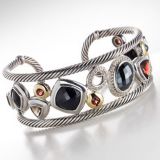 High Quality DY Inspired Sterling Silver Black Onyx Hematite Oval Mosaic Cuff Bracelet