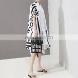 TWOTWINSTYLE Women Back Long Pattern Printed Big Size Shirt Dress New Lapel Short Sleeve Loose Fit Fashion thumbnail-5