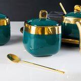 Light Luxury Dark Green Household Ceramic Seasoning Bottle Set of Five thumbnail-3
