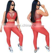 Clothing Wholesale Custom Skinny See-through Sexy Sleeveless Yoga Sports Suit Fashion Trend Vest Trousers Suit thumbnail-4