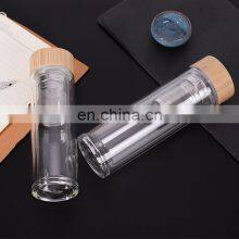 Tea Fruit Infuser Crystal Water Bottle Double Wall High Borosilicate Glass Drinking Travel Cup Bamboo Lid With Custom Logo