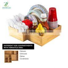 Bamboo Plate and Cutlery Organizer Large Kitchen Spoon, Fork, Knives and Cups Holder Tableware Dispenser thumbnail-5