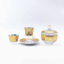 Gold Color 6 Pcs Cawa Cup of Clear Glass Arabic Tea Cup Sets