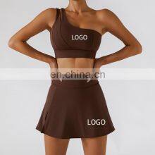 Sexy One Shoulder Strap Bra And With Shorts Golf Tennis Skirt 2 Piece Tracksuit Yoga Sets Fitness Women Running Workout Clothing thumbnail-1