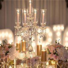 Event Wedding Table Decoration Centerpieces 5 Arms Clear Tall Crystal Candelabra thumbnail-4