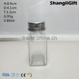 High White Spice Bottle Square Clear Bottle 80ml With Metal Cap