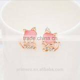New Pure Gold Plate Cute Kitten Sweet Opal Cat Bowknot Stud Earrings thumbnail-3