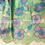 Foshan Factory Water Green Big Flowers Embroidery Korea Silk Lace Fabrics on Sale thumbnail-2