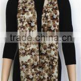 Beige Floral Printed Pure Wool Scarf With Fringe thumbnail-1