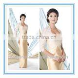 Shantung Sheath With Hand-Beaded Metallic Embroidered And Scalloped Elbow-Length Sleeves Mother of the Bride Dress (MOMO-3044) thumbnail-1