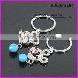 KJL-A0137 Wholesale Silver Color Crystal Mickey Mouse Pendant Keychains, Turquoise Bead Finding Jewleru Making Key Ring thumbnail-1