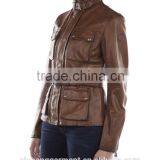 Stylish Cognac Leather Jacket Women thumbnail-5