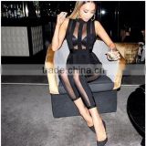 Summer Fashion Women Sexy Night Club Wear Ladies See Through Striped Black Skin Tight One Piece Jumpsuits For Women 2016 Sexy