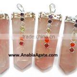 Rose Quartz Chakra Flat Stick Pendant : Wholesale Gemstone Chakra Pendants From India