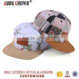 Flower Printing Fabric Leather Patch 6 Panels Snapback Caps thumbnail-3