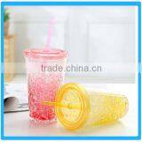 Eco-friendly Plastic Ice Cup With Lid And Straw,Double Wall Ice Mug With Gel Inside