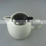 White Round Porcelain Tea Pot With Stainless Steel Lid thumbnail-1