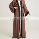 Dubai Wholesale Clothing 2017 Tassle Belt Lace Detailing Pop up Buttons Mocha Nida Open Dubai Abaya thumbnail-4