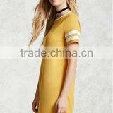 Woman Short Sleeve Round Neck Contrasting Varsity Stripes T-shirt Casual Shift Dress thumbnail-3