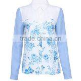 New Design Ladies Fashion Long Sleeves Allover Print Fabric Combination High Quality Direct Manufacture Flower Print Blouses thumbnail-2
